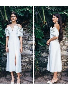 Cult Gaia Muna Off-White Midi Dress Puff Sleeve Slit NWT Size 8​